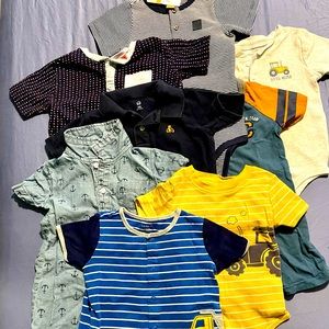 6 onesies, 2 shirts, all 24 mo or 2t. Very good condition to brand new!!!